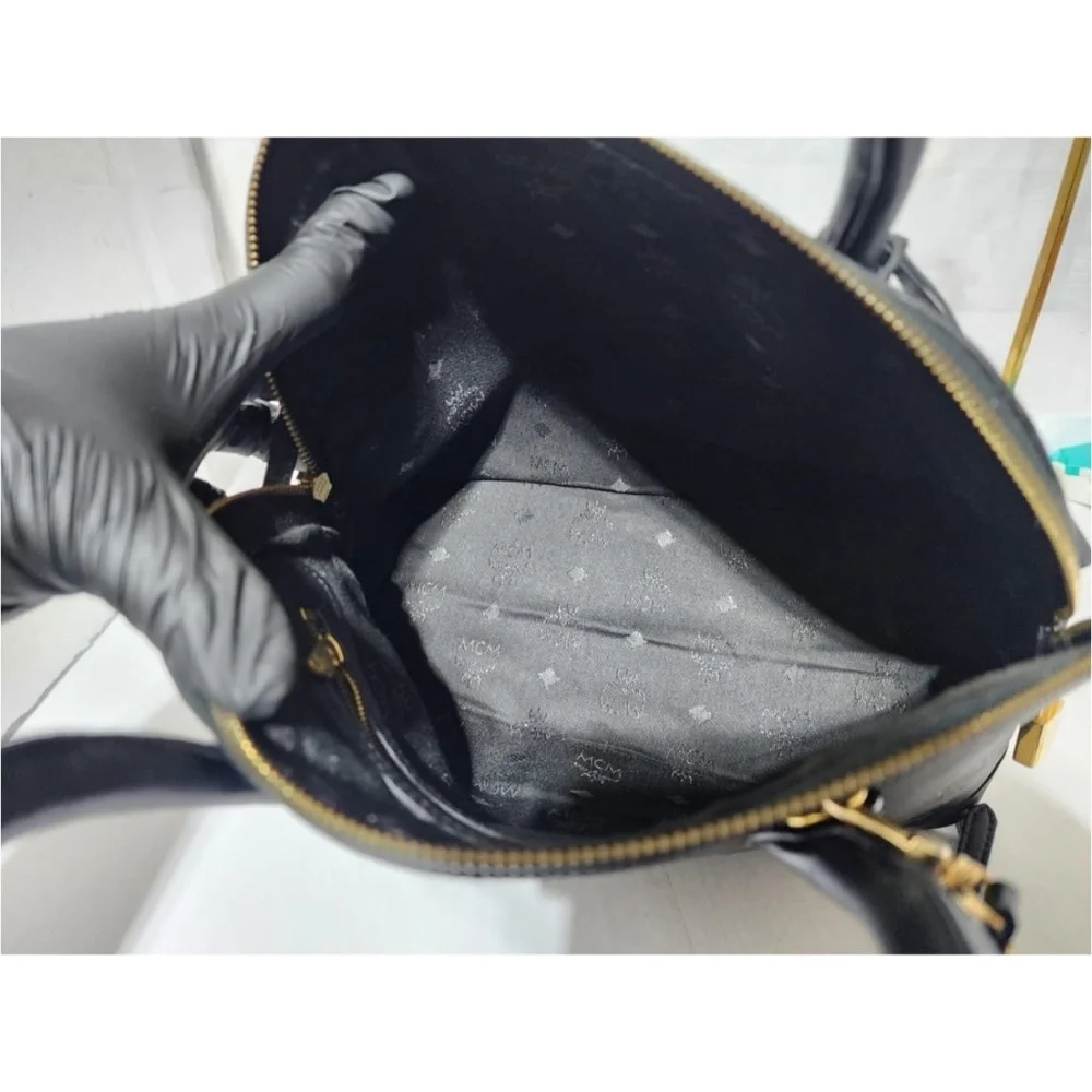 Authentic MCM Visestos Nylon Dome Satchel Bag Black